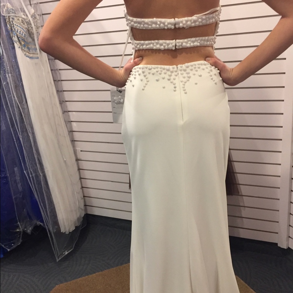 Long white choker prom dress
